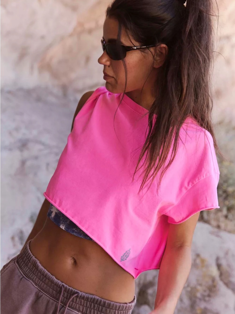 Free People Neon Pink Cropped Muscle Tee